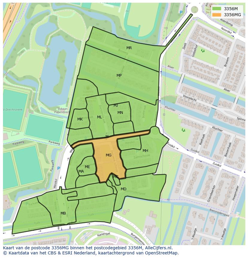 Afbeelding van het postcodegebied 3356 MG op de kaart.