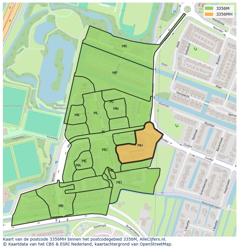 Afbeelding van het postcodegebied 3356 MH op de kaart.