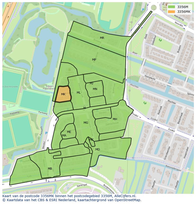 Afbeelding van het postcodegebied 3356 MK op de kaart.