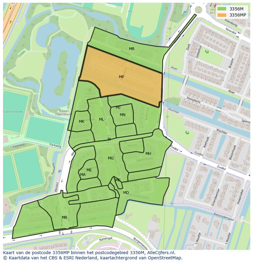 Afbeelding van het postcodegebied 3356 MP op de kaart.