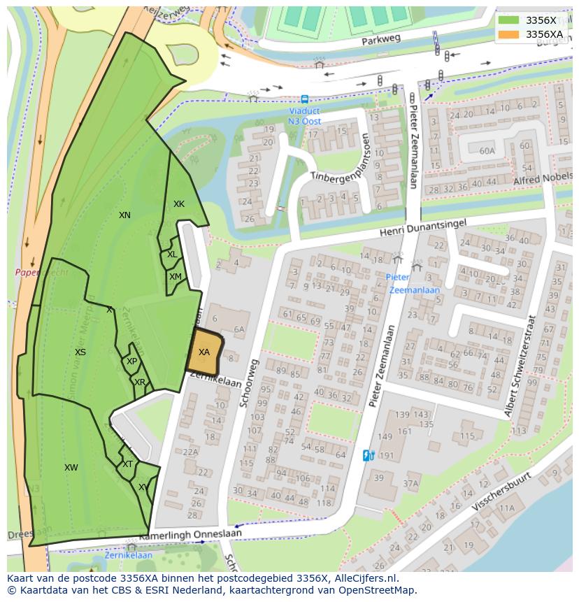 Afbeelding van het postcodegebied 3356 XA op de kaart.