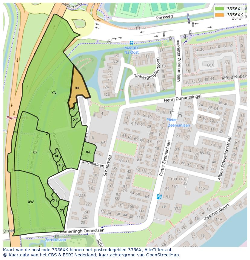 Afbeelding van het postcodegebied 3356 XK op de kaart.
