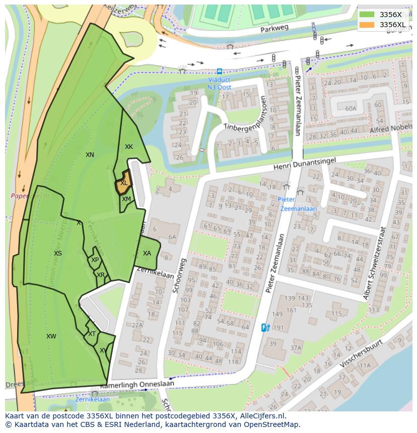 Afbeelding van het postcodegebied 3356 XL op de kaart.