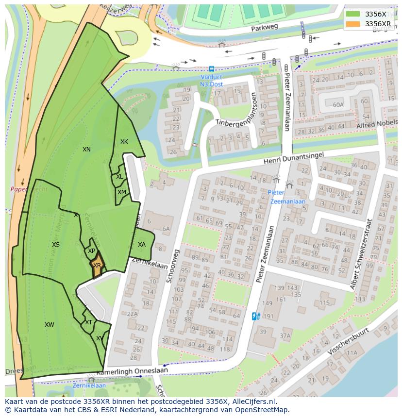 Afbeelding van het postcodegebied 3356 XR op de kaart.