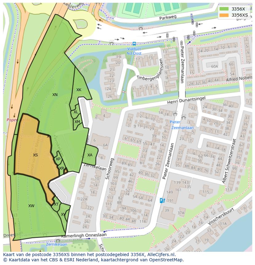 Afbeelding van het postcodegebied 3356 XS op de kaart.