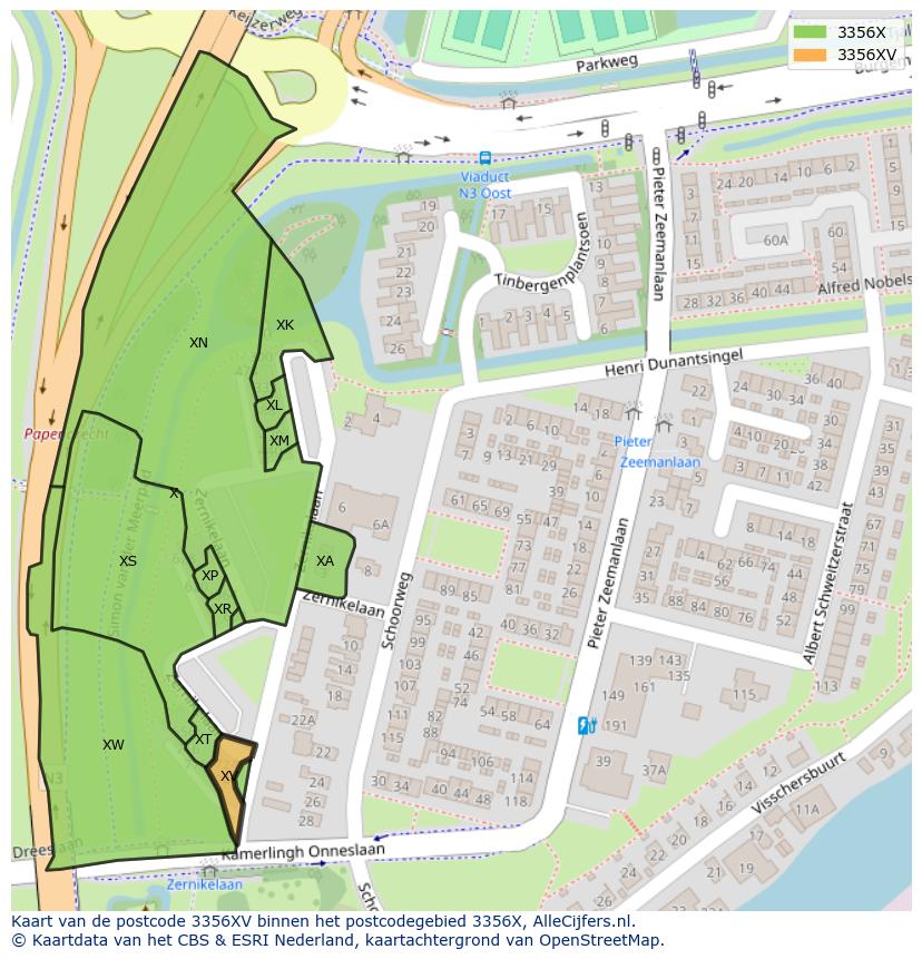 Afbeelding van het postcodegebied 3356 XV op de kaart.