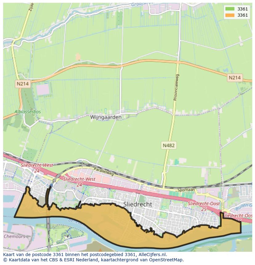 Afbeelding van het postcodegebied 3361 op de kaart.