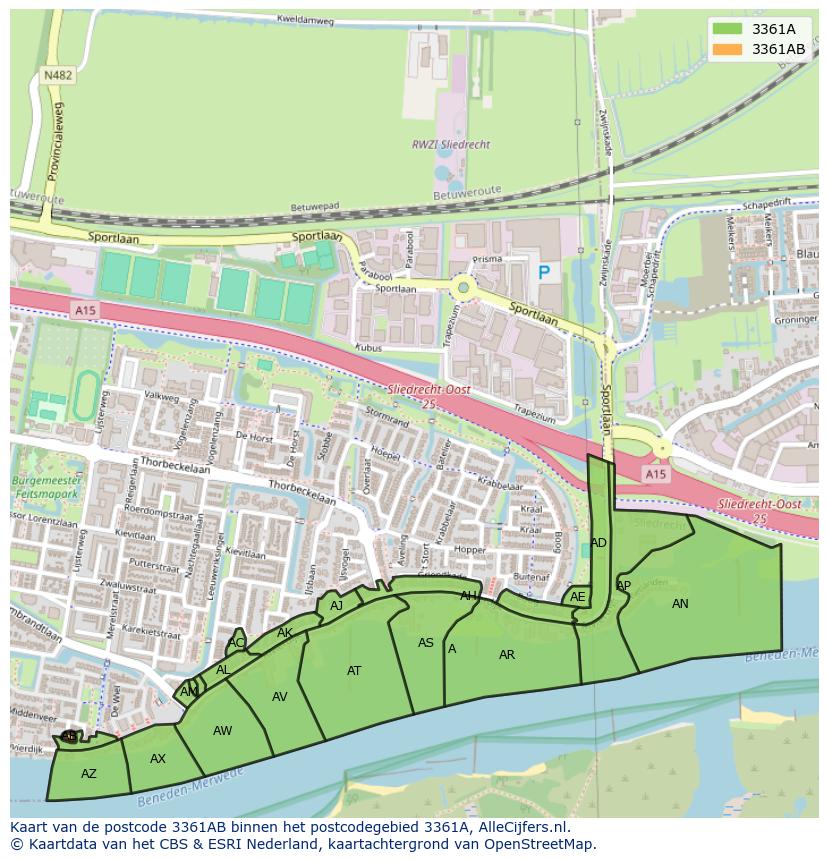 Afbeelding van het postcodegebied 3361 AB op de kaart.