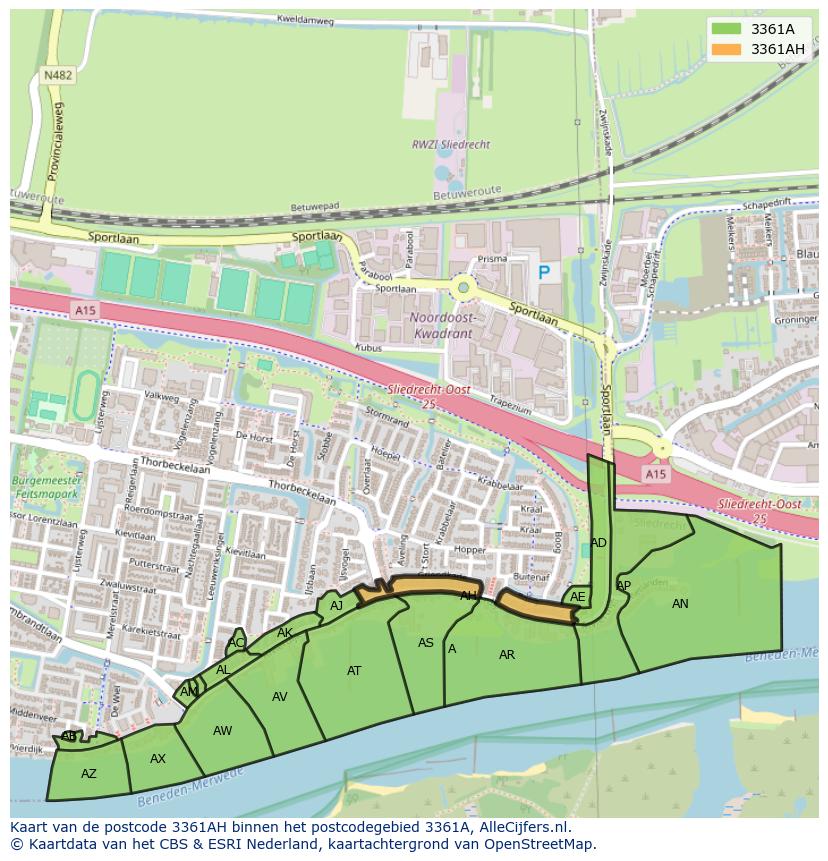 Afbeelding van het postcodegebied 3361 AH op de kaart.