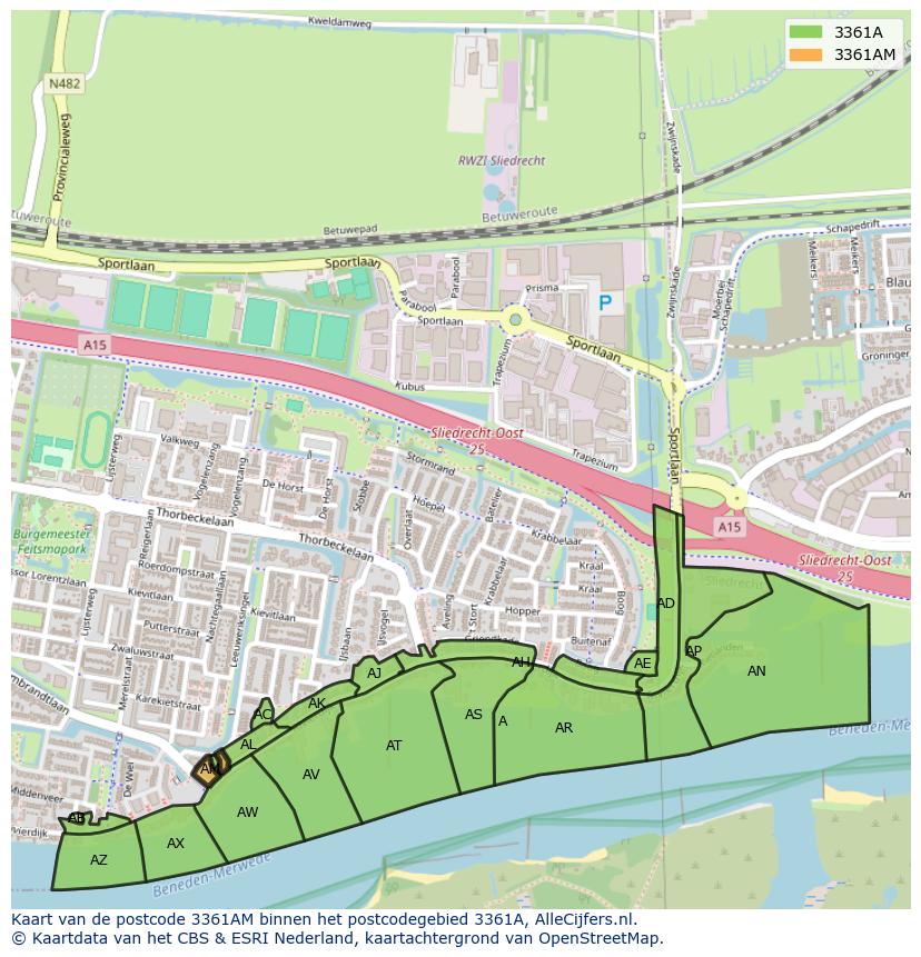 Afbeelding van het postcodegebied 3361 AM op de kaart.