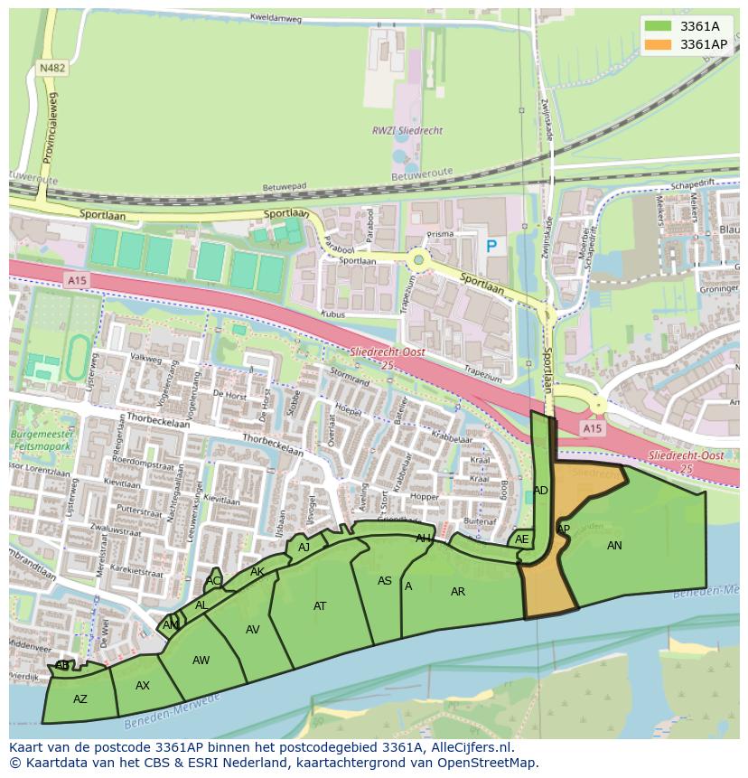 Afbeelding van het postcodegebied 3361 AP op de kaart.