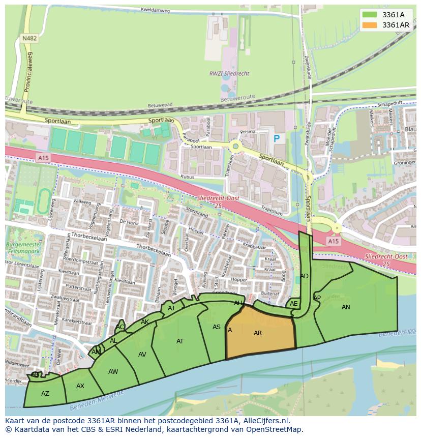 Afbeelding van het postcodegebied 3361 AR op de kaart.
