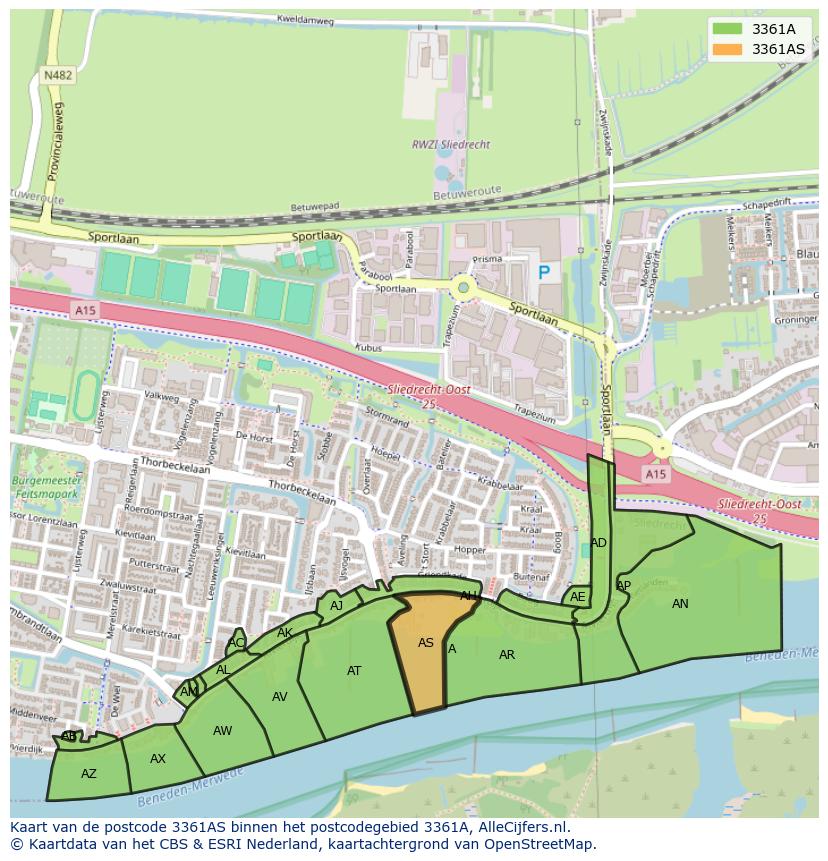 Afbeelding van het postcodegebied 3361 AS op de kaart.