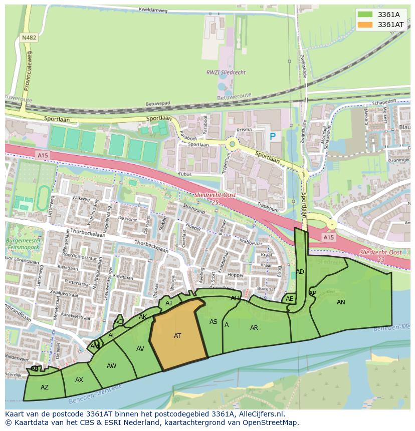Afbeelding van het postcodegebied 3361 AT op de kaart.