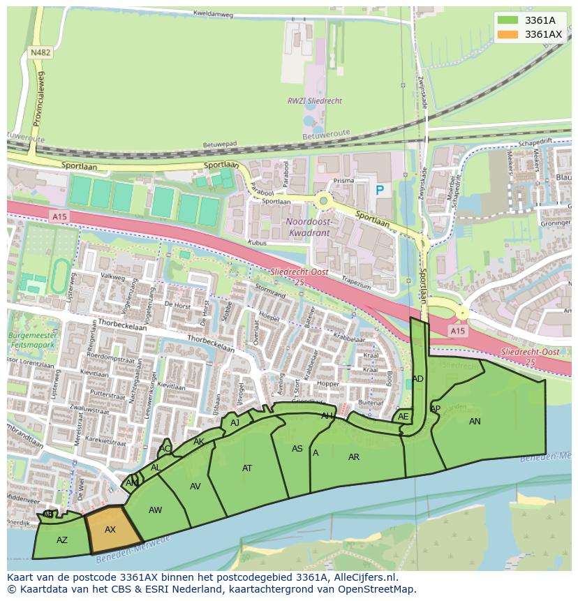 Afbeelding van het postcodegebied 3361 AX op de kaart.