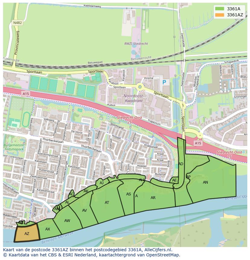 Afbeelding van het postcodegebied 3361 AZ op de kaart.