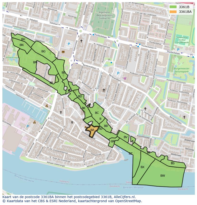 Afbeelding van het postcodegebied 3361 BA op de kaart.