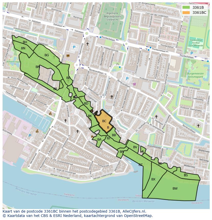 Afbeelding van het postcodegebied 3361 BC op de kaart.