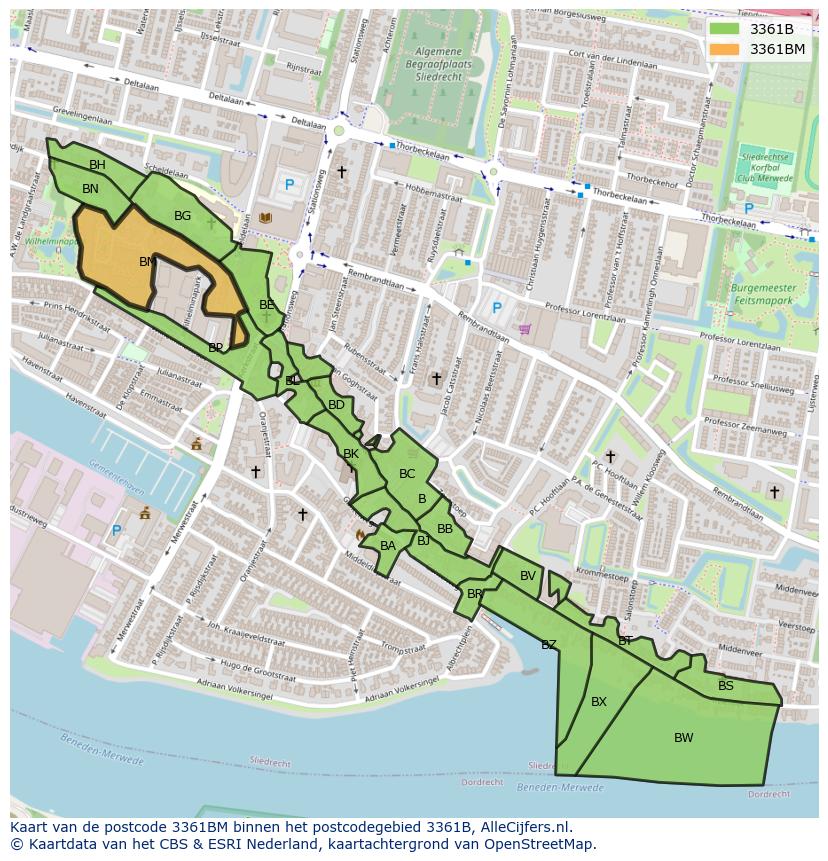 Afbeelding van het postcodegebied 3361 BM op de kaart.