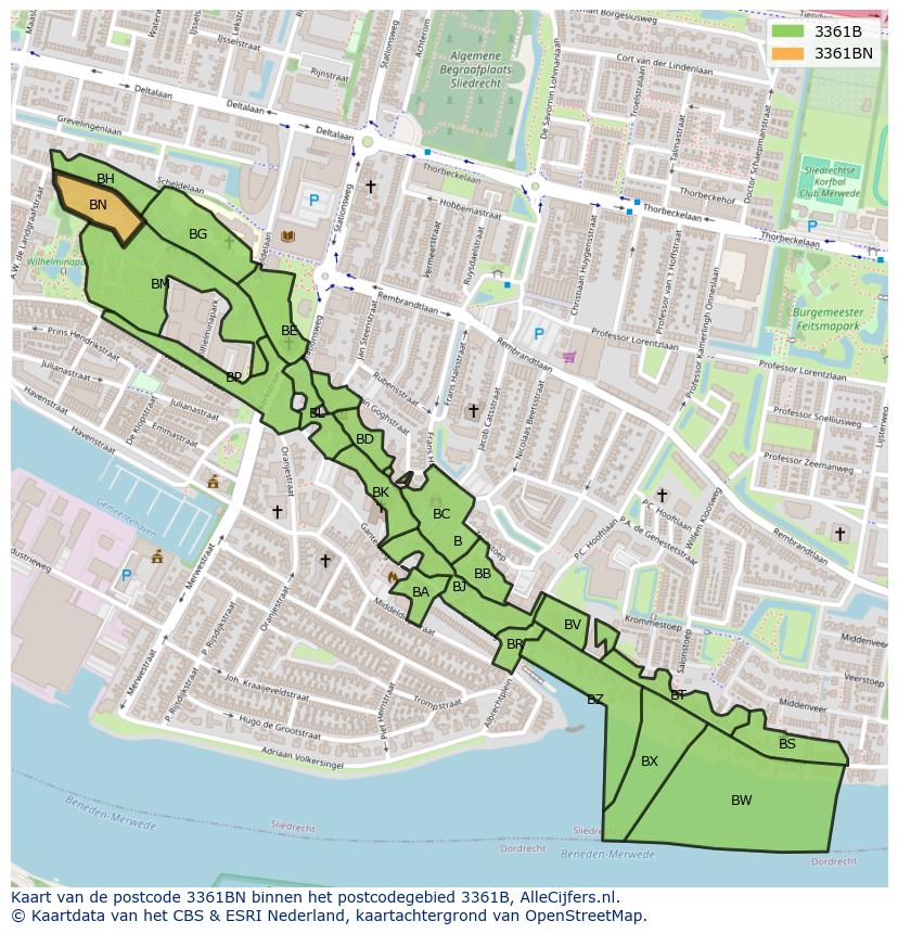 Afbeelding van het postcodegebied 3361 BN op de kaart.