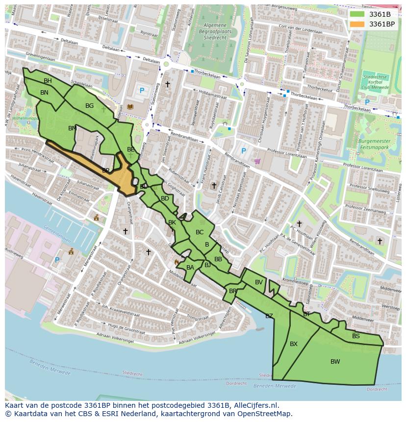 Afbeelding van het postcodegebied 3361 BP op de kaart.