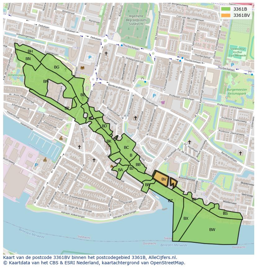 Afbeelding van het postcodegebied 3361 BV op de kaart.