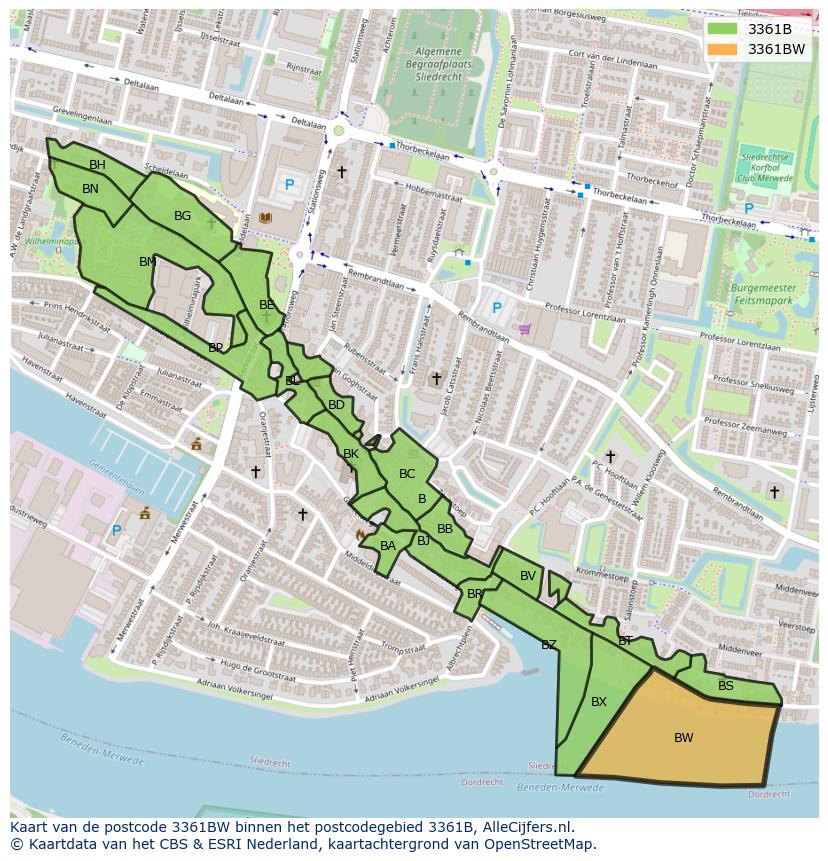 Afbeelding van het postcodegebied 3361 BW op de kaart.