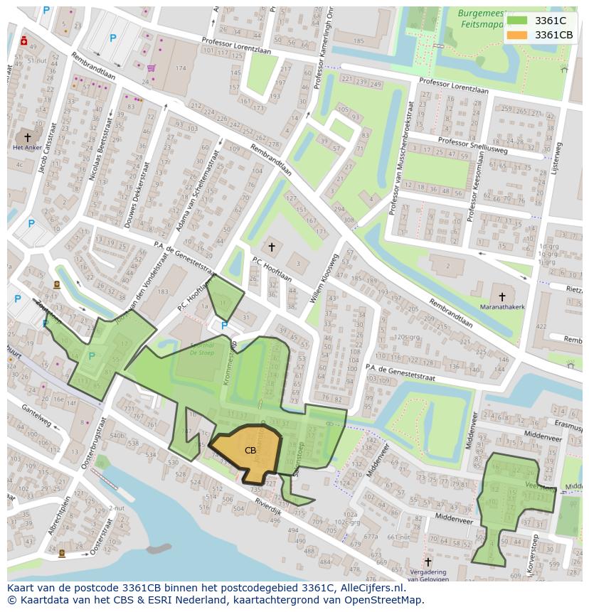 Afbeelding van het postcodegebied 3361 CB op de kaart.