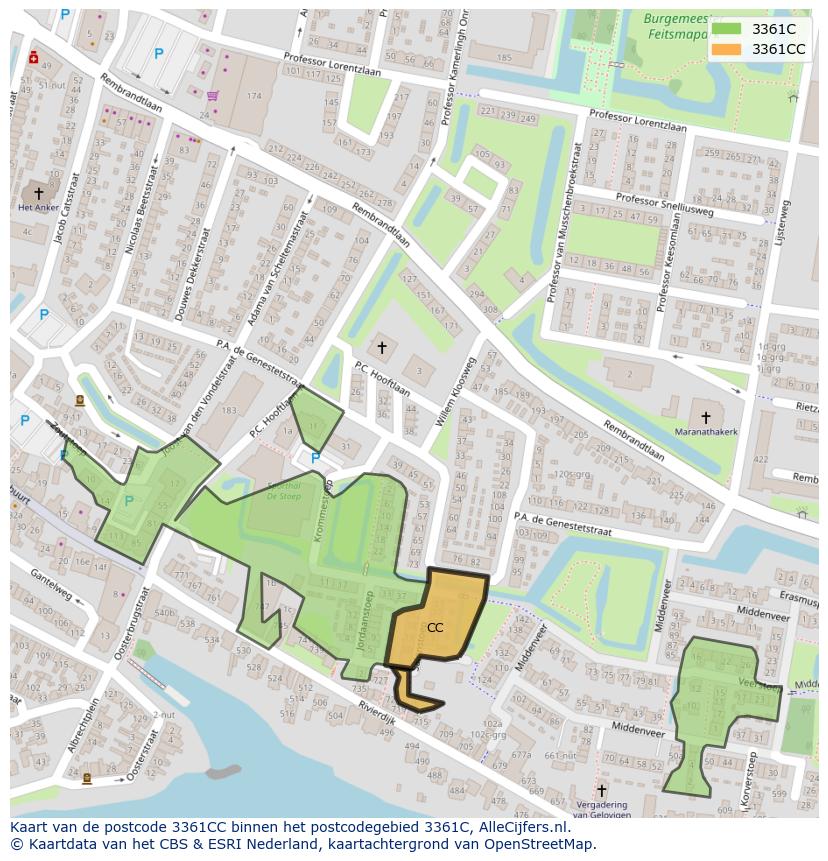 Afbeelding van het postcodegebied 3361 CC op de kaart.