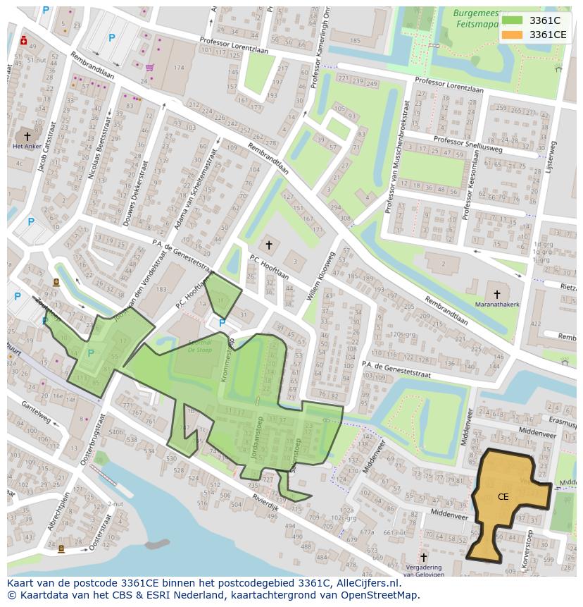 Afbeelding van het postcodegebied 3361 CE op de kaart.