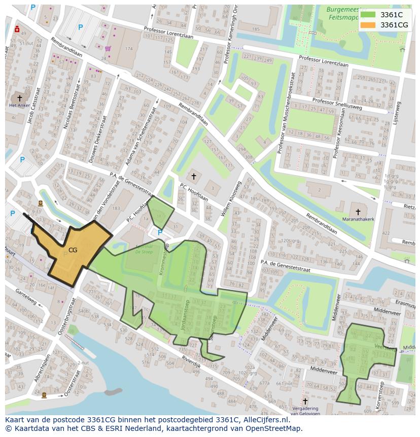 Afbeelding van het postcodegebied 3361 CG op de kaart.