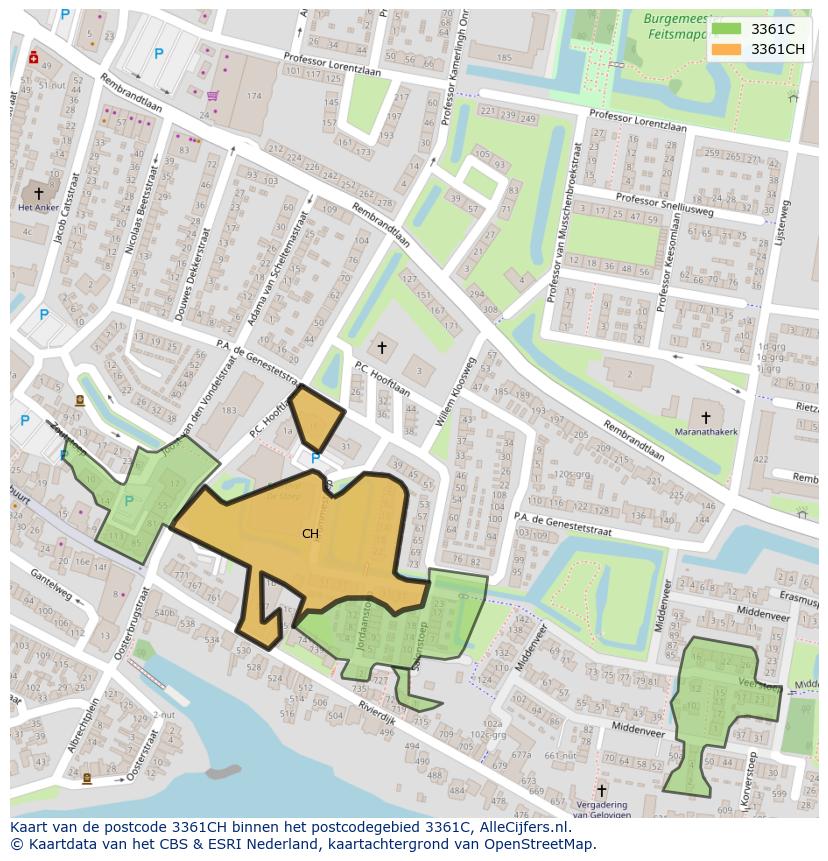 Afbeelding van het postcodegebied 3361 CH op de kaart.