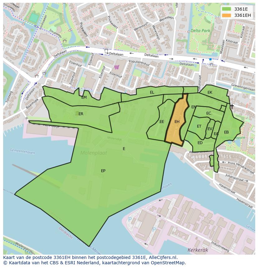 Afbeelding van het postcodegebied 3361 EH op de kaart.