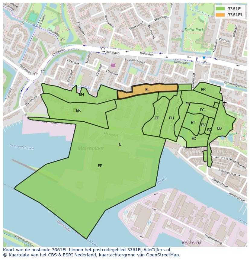 Afbeelding van het postcodegebied 3361 EL op de kaart.