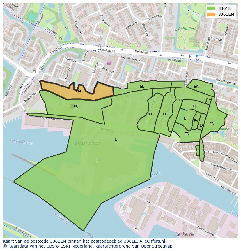Afbeelding van het postcodegebied 3361 EM op de kaart.