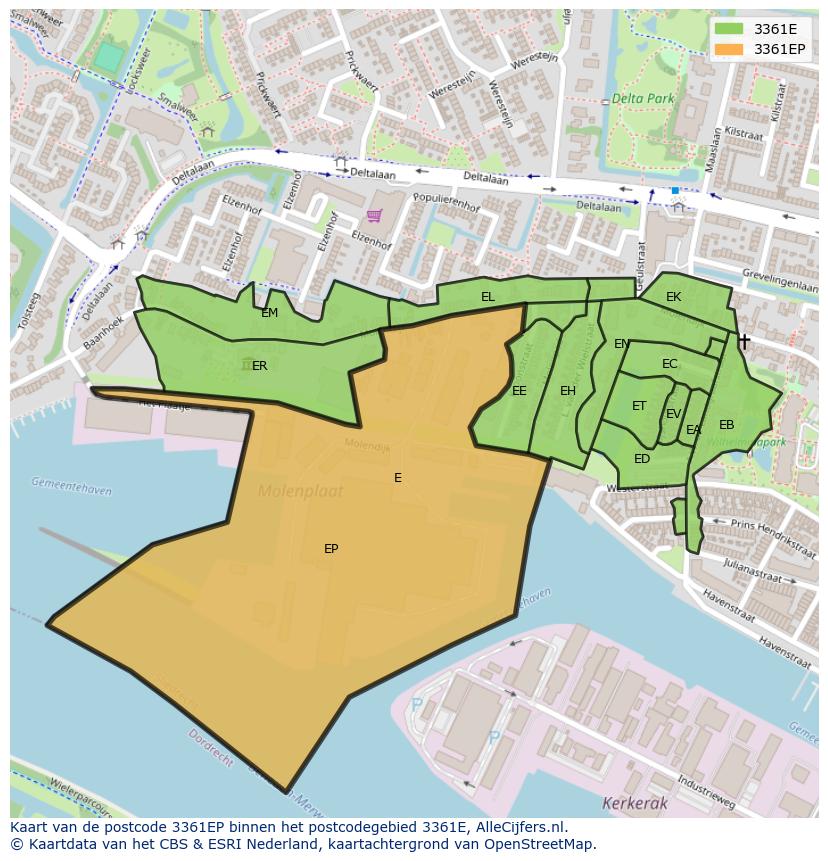 Afbeelding van het postcodegebied 3361 EP op de kaart.