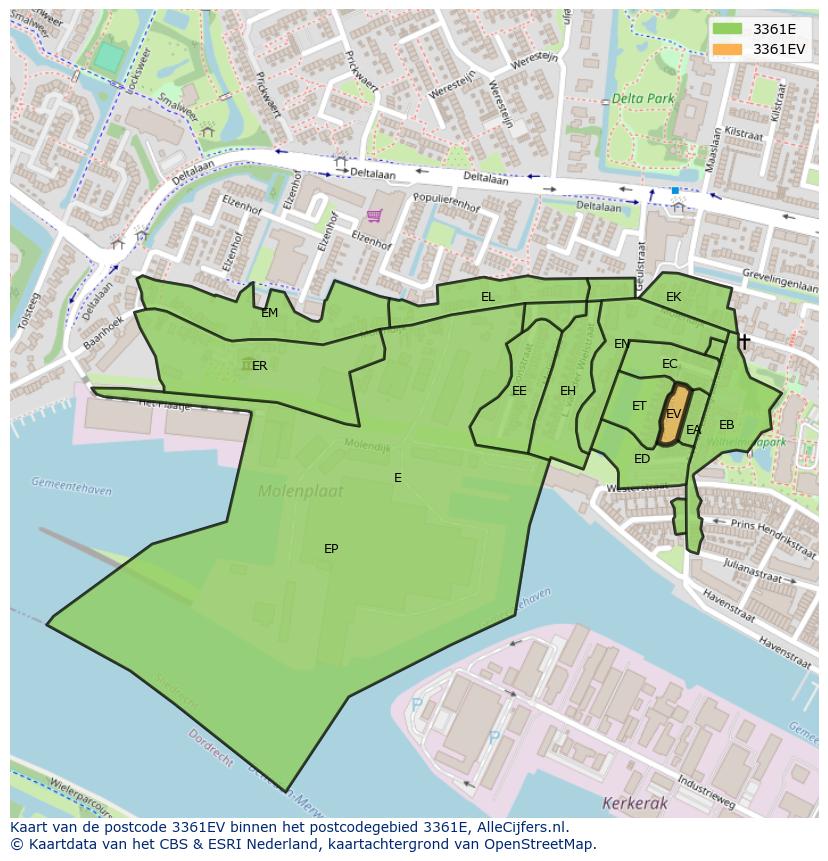 Afbeelding van het postcodegebied 3361 EV op de kaart.