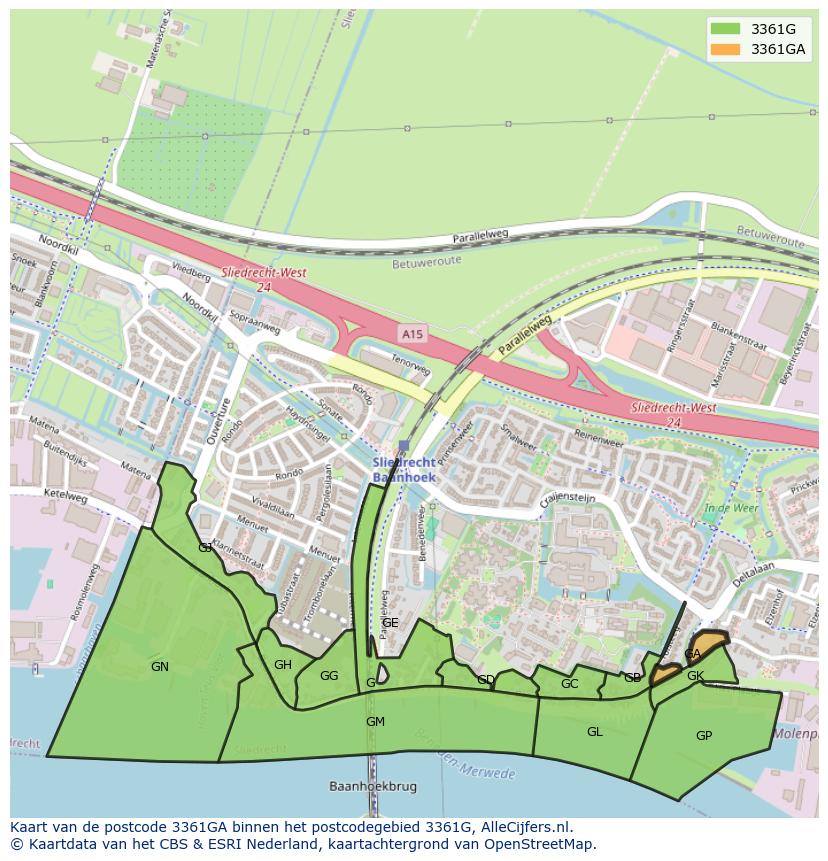 Afbeelding van het postcodegebied 3361 GA op de kaart.