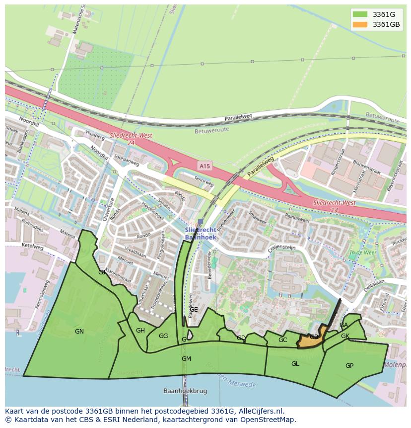 Afbeelding van het postcodegebied 3361 GB op de kaart.