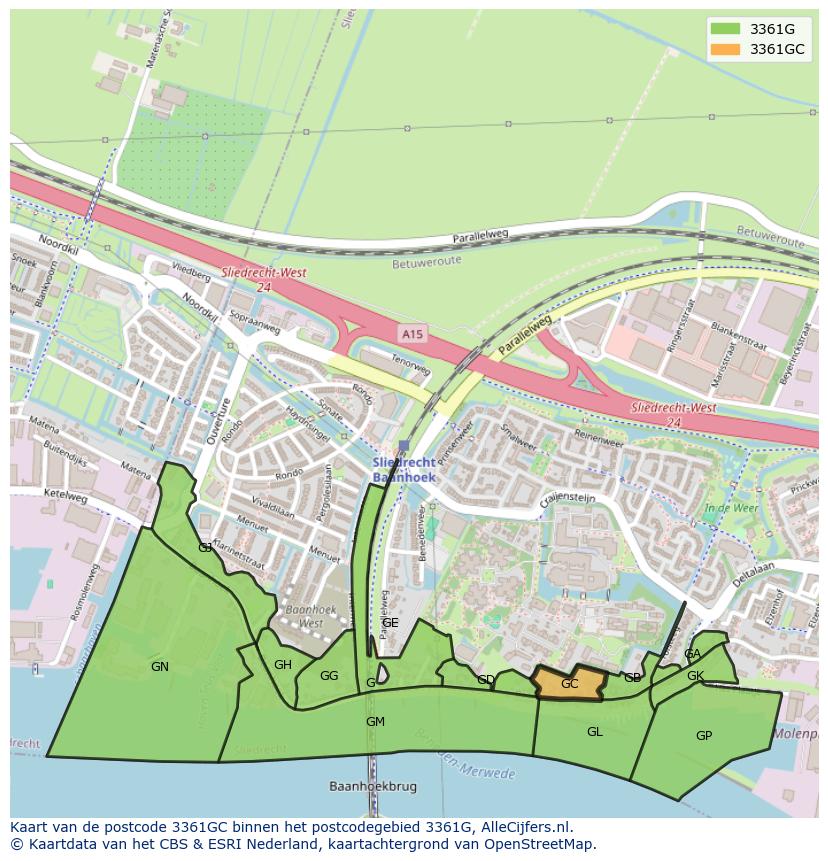 Afbeelding van het postcodegebied 3361 GC op de kaart.