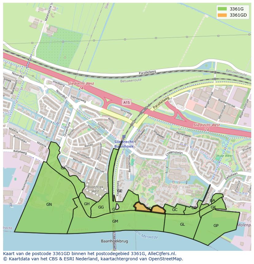 Afbeelding van het postcodegebied 3361 GD op de kaart.