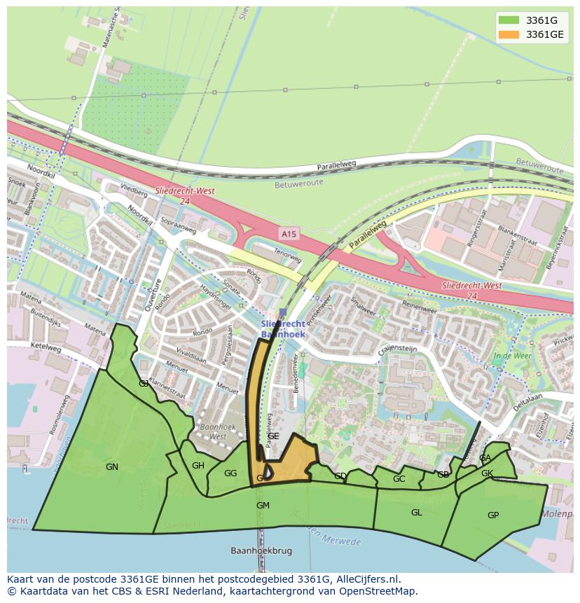 Afbeelding van het postcodegebied 3361 GE op de kaart.
