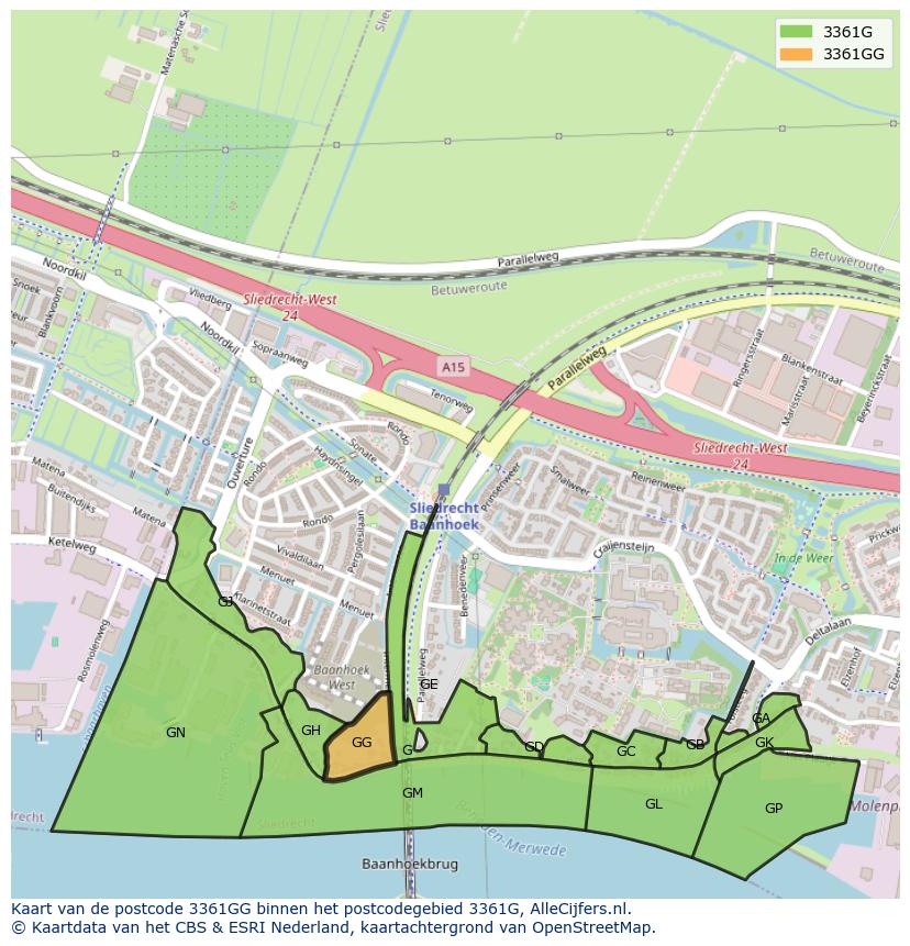 Afbeelding van het postcodegebied 3361 GG op de kaart.