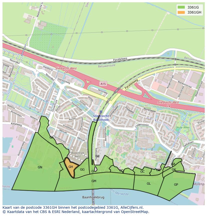 Afbeelding van het postcodegebied 3361 GH op de kaart.