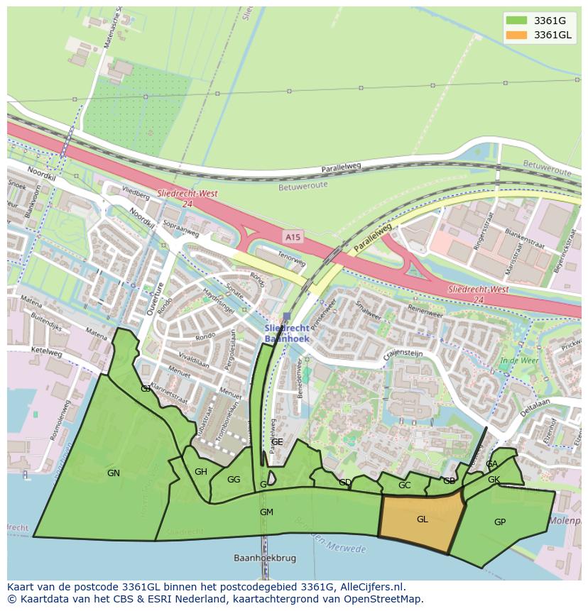 Afbeelding van het postcodegebied 3361 GL op de kaart.