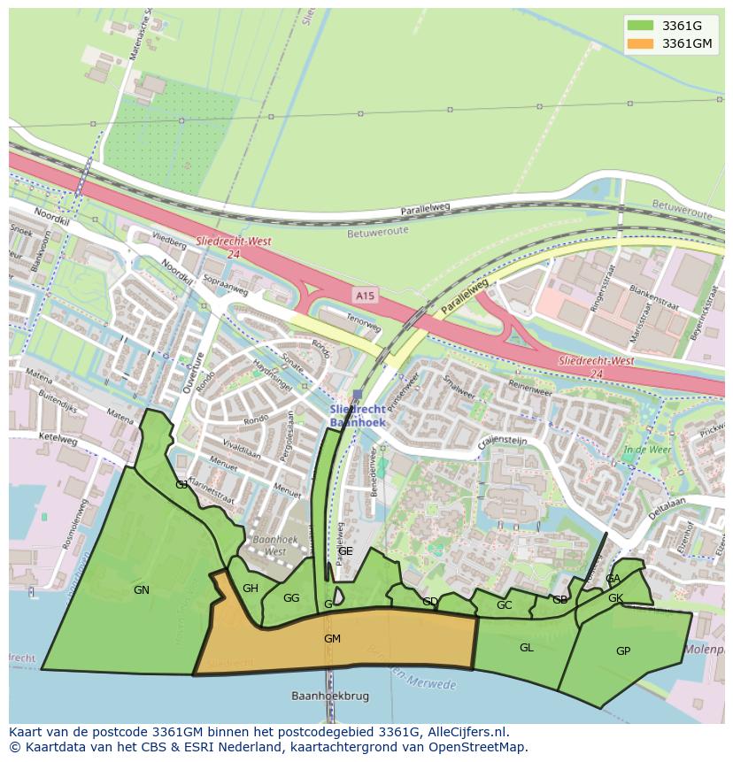 Afbeelding van het postcodegebied 3361 GM op de kaart.