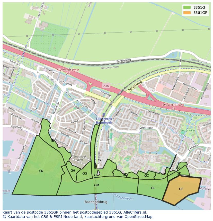 Afbeelding van het postcodegebied 3361 GP op de kaart.