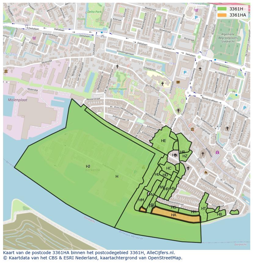 Afbeelding van het postcodegebied 3361 HA op de kaart.