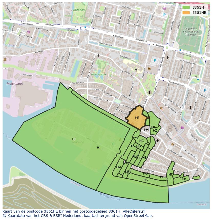 Afbeelding van het postcodegebied 3361 HE op de kaart.