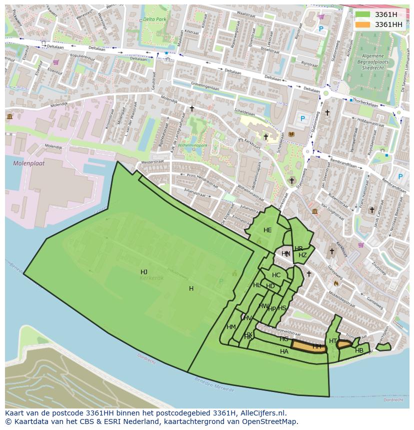 Afbeelding van het postcodegebied 3361 HH op de kaart.